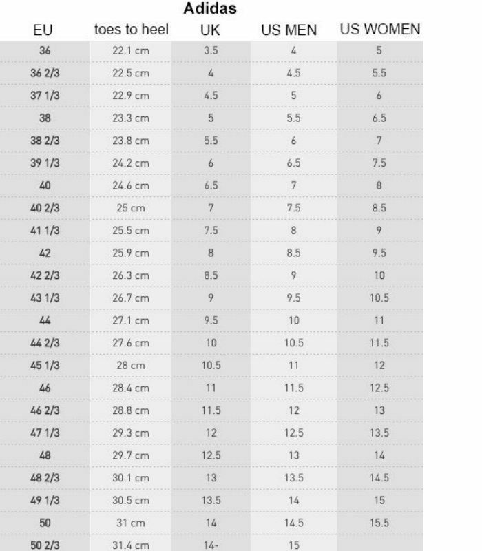 adidas size chart korea